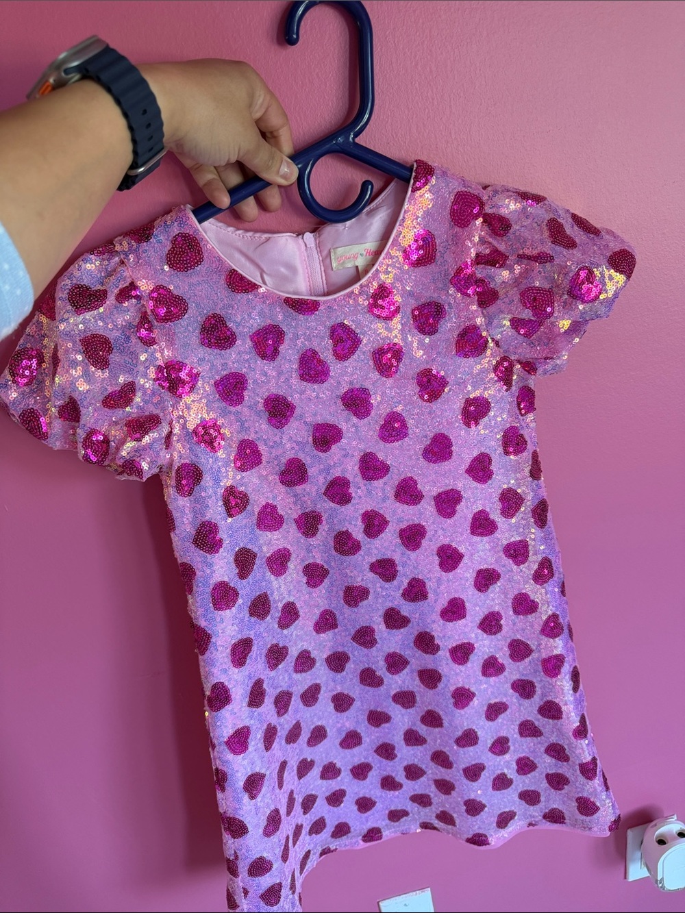 Kids Sequin Heart Pajama Top - Pink